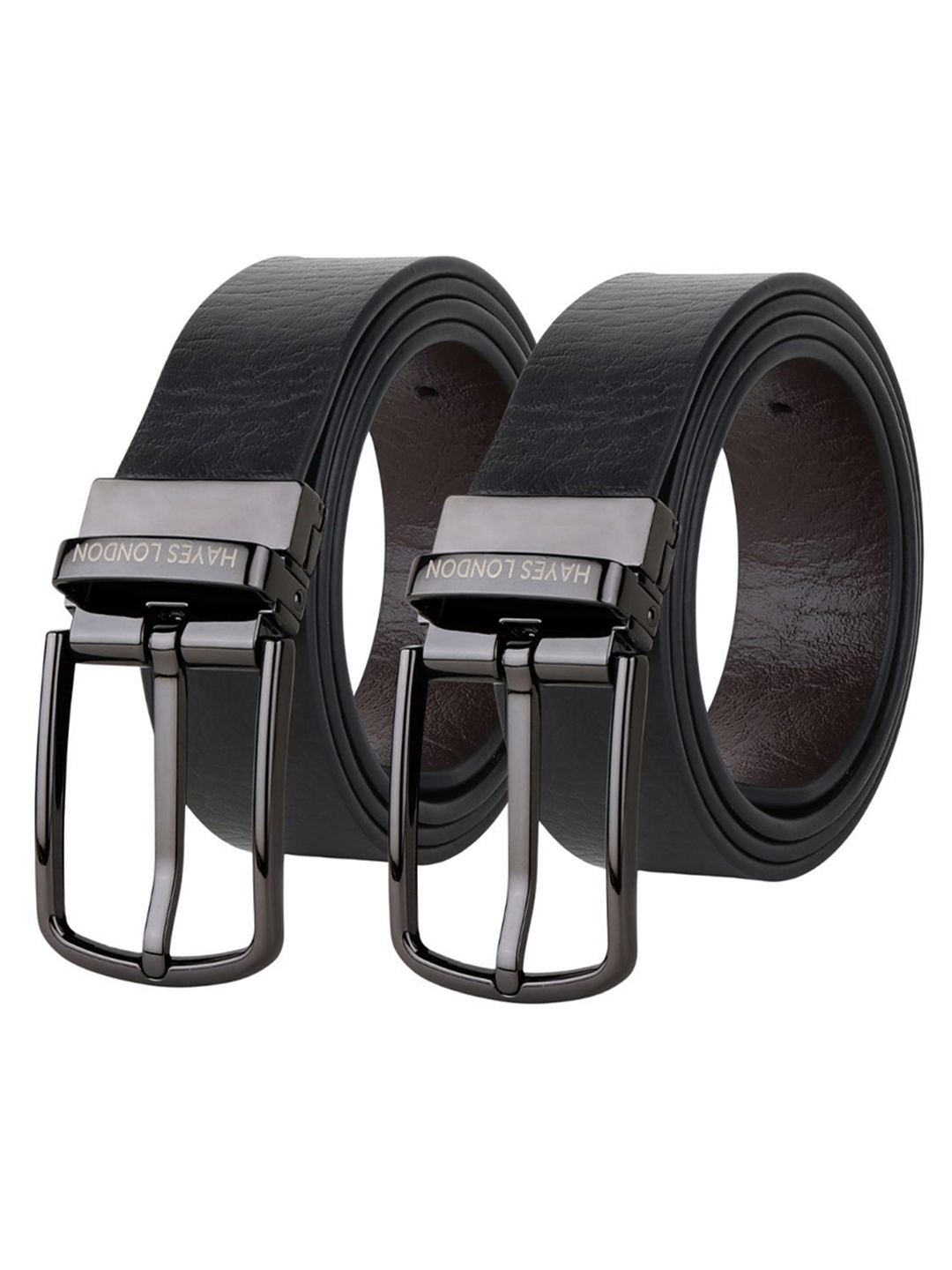 

Hayes London Men Leather Belts Combo Pack Of 2 Genuine Premium Reversible Formal Belt, Black