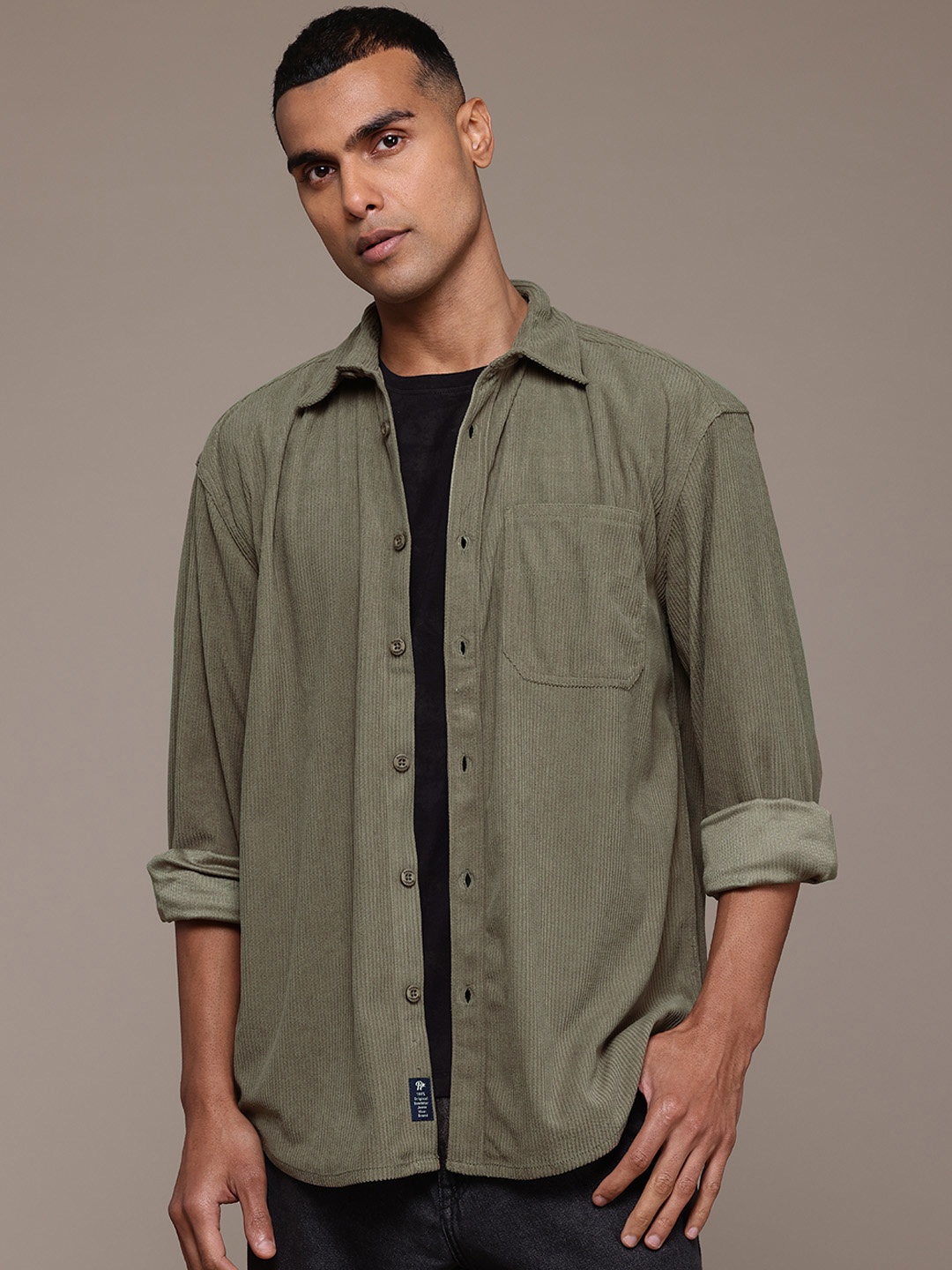 

The Roadster Lifestyle Co. Men Classic Textured Corduroy Shirt, Olive