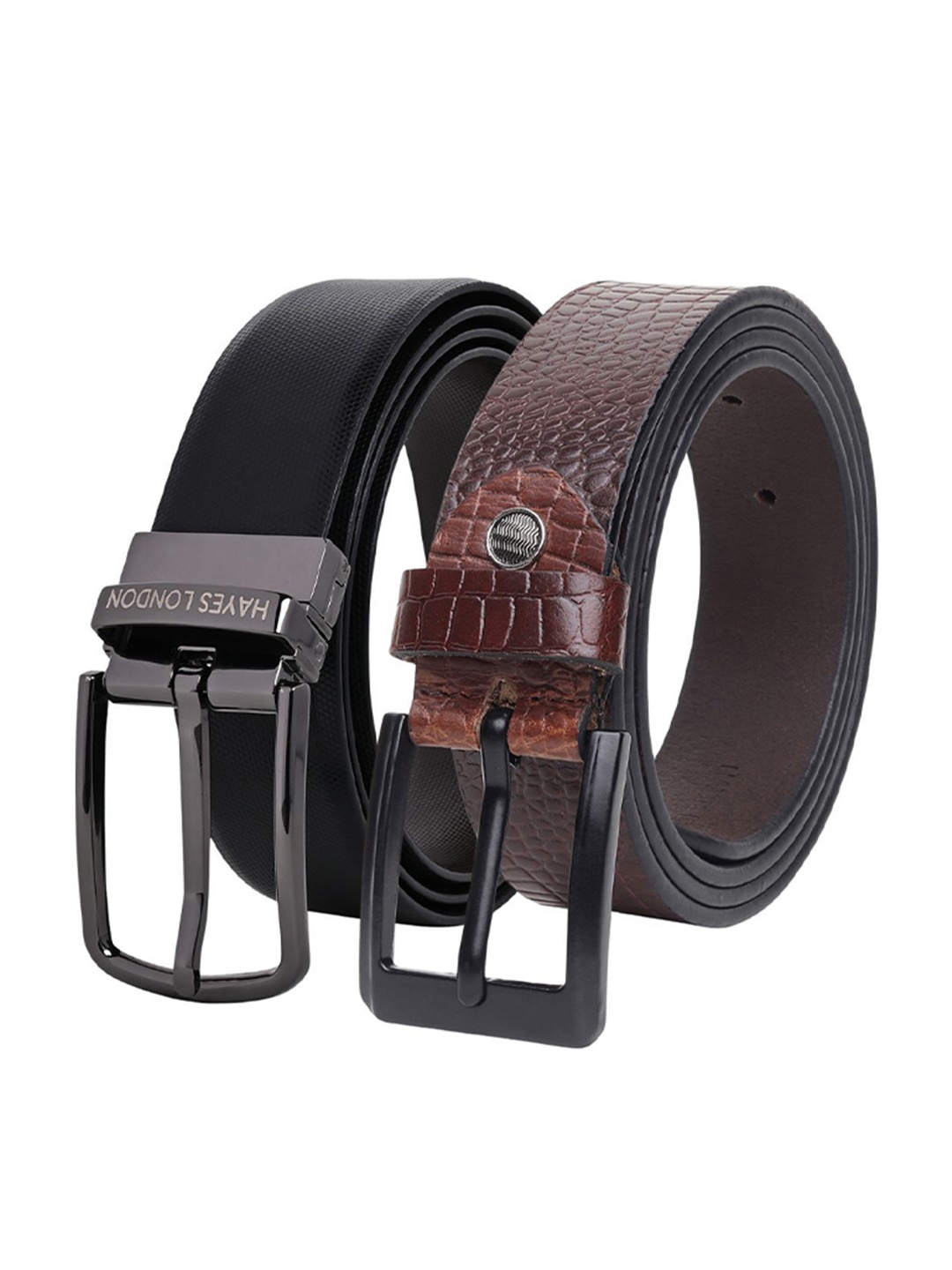 

Hayes London Men Formal Belts Combo Pack of 2 Premium Genuine Leather Belt, Black