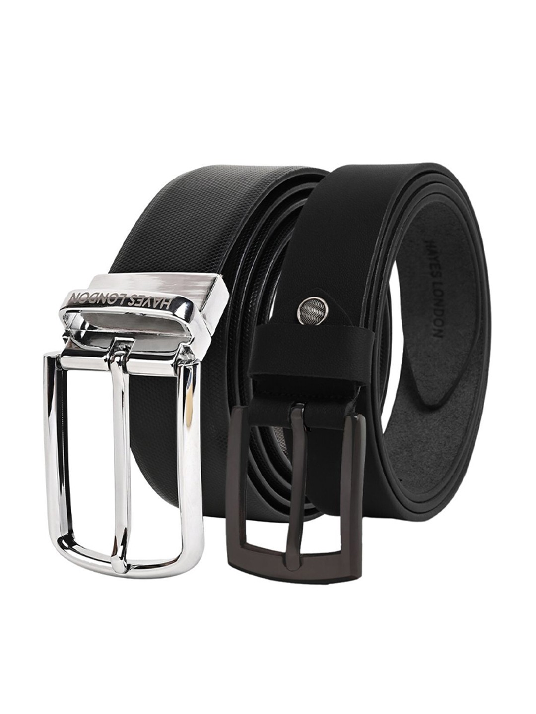 

Hayes London Men Formal Belts Combo Pack of 2 Premium Genuine Leather Belt, Silver