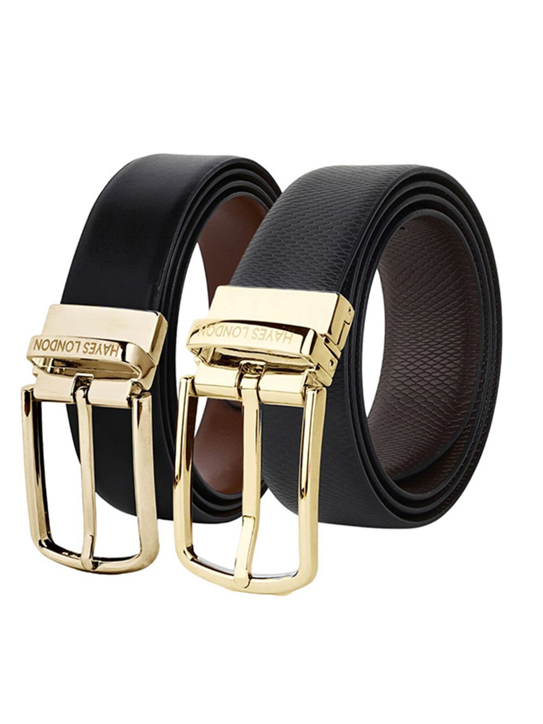 

Hayes London Men Leather Belts Combo Pack Of 2 Genuine Premium Reversible Formal Belt, Gold