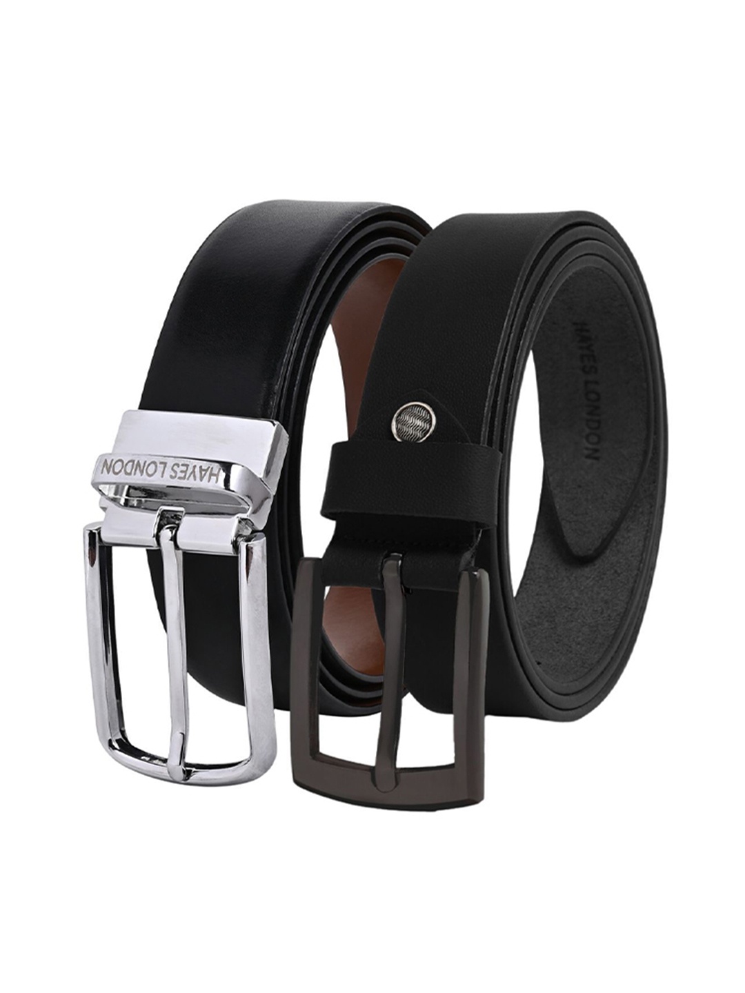 

Hayes London Men Formal Belts Combo Pack of 2 Premium Genuine Leather Belt, Silver