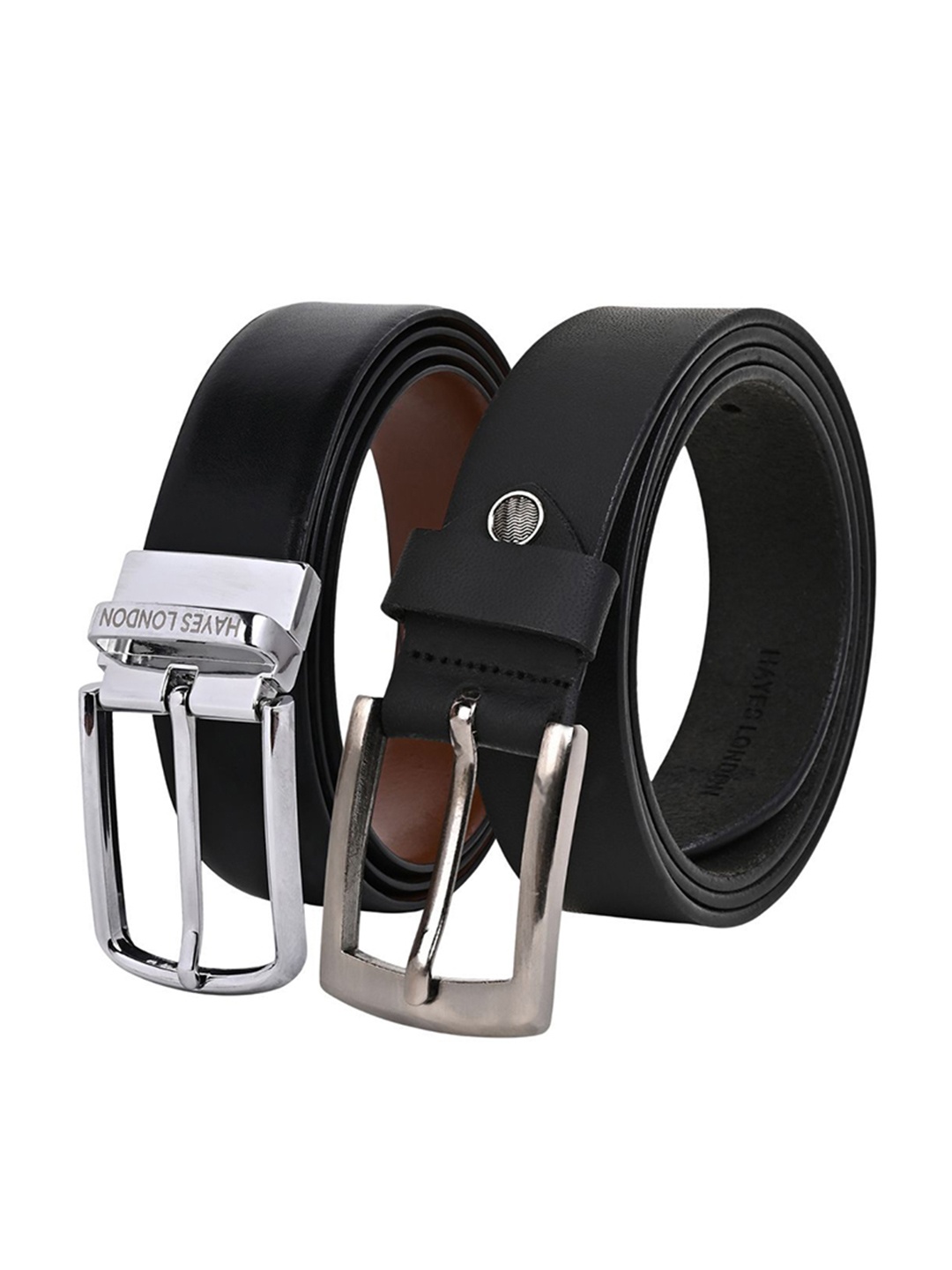 

Hayes London Men Formal Belts Combo Pack of 2 Premium Genuine Leather Belt, Silver