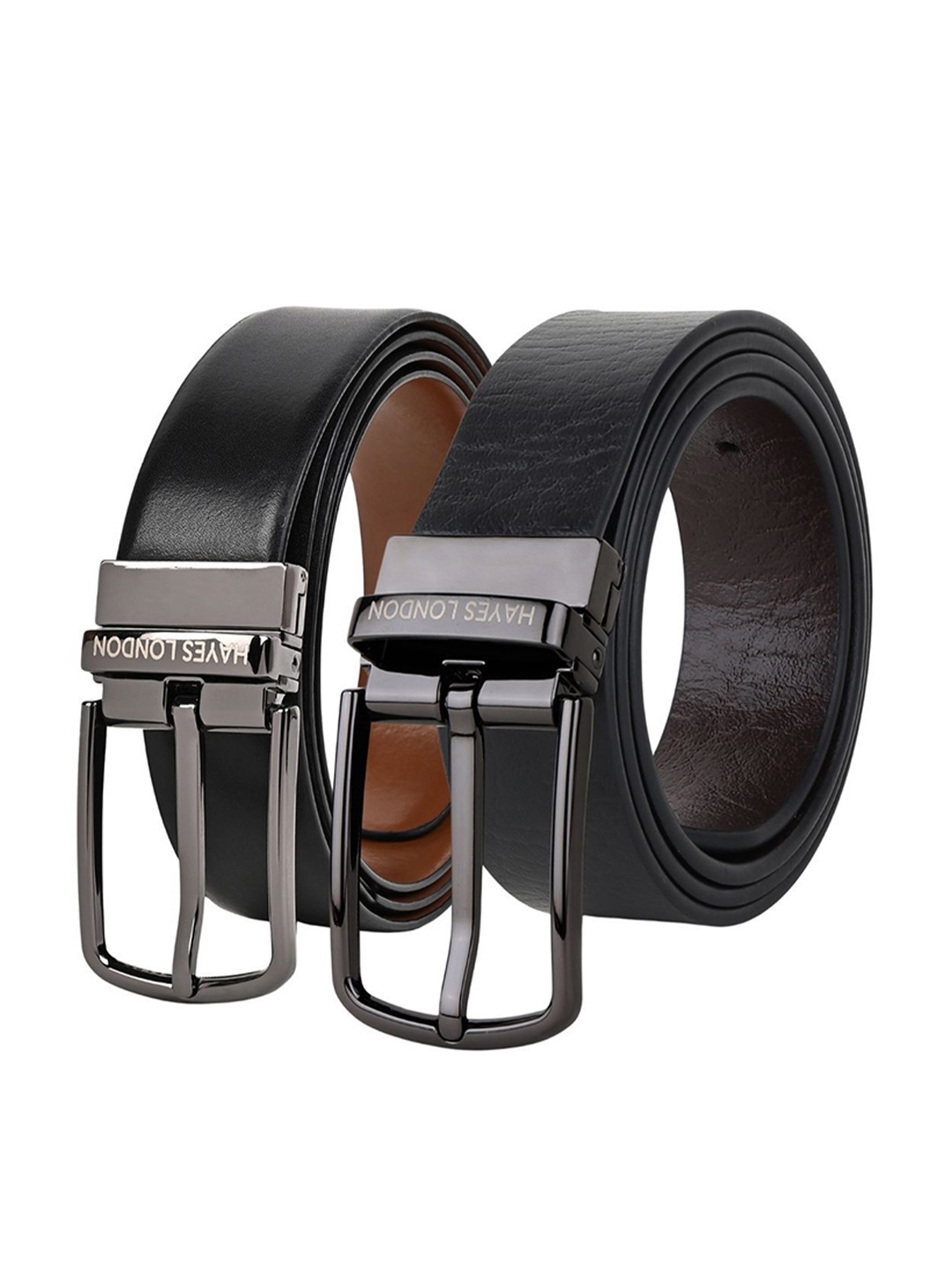

Hayes London Men Leather Belts Combo Pack Of 2 Genuine Premium Reversible Formal Belt, Grey
