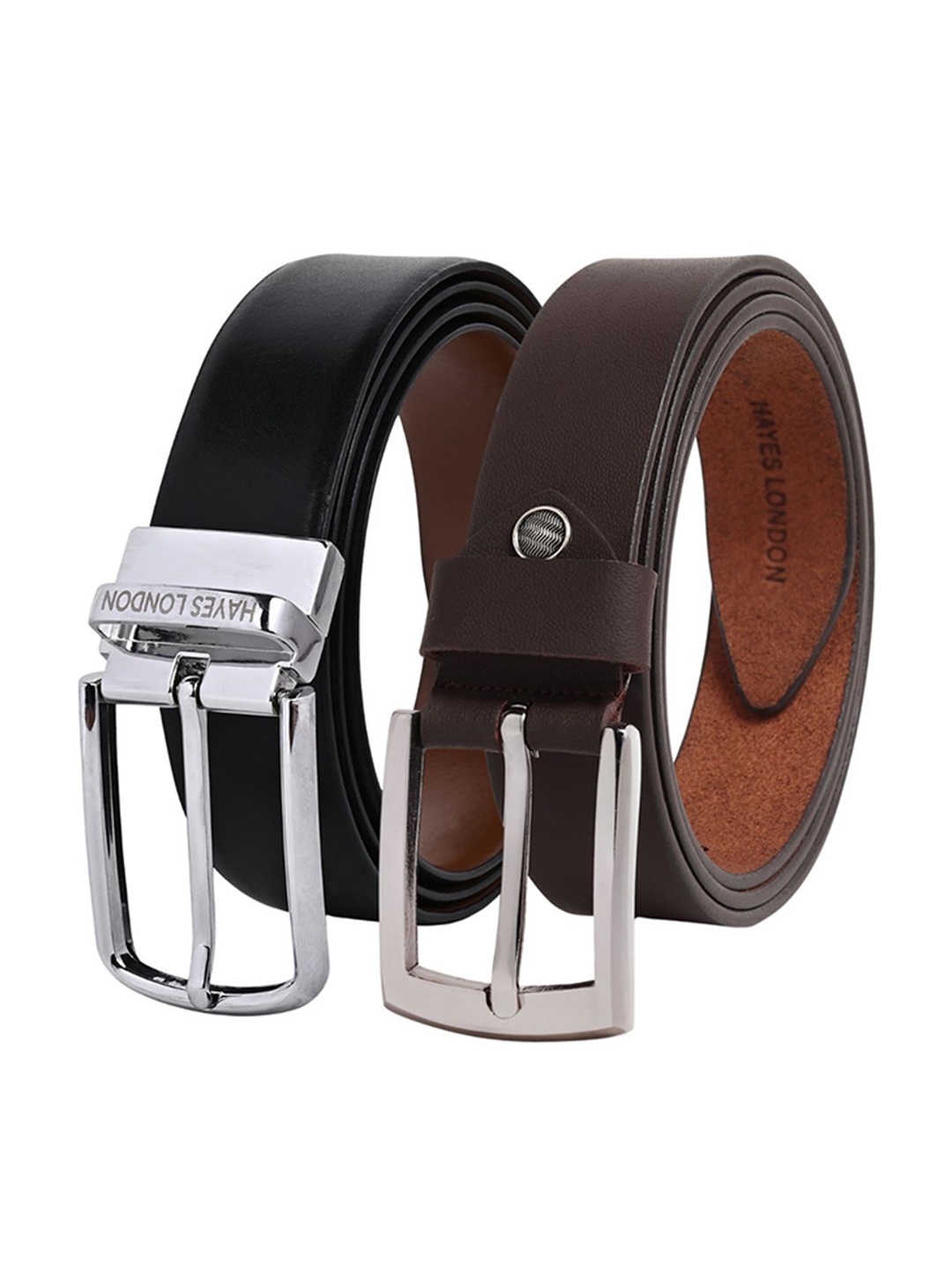 

Hayes London Men Formal Belts Combo Pack of 2 Premium Genuine Leather Belt, Silver