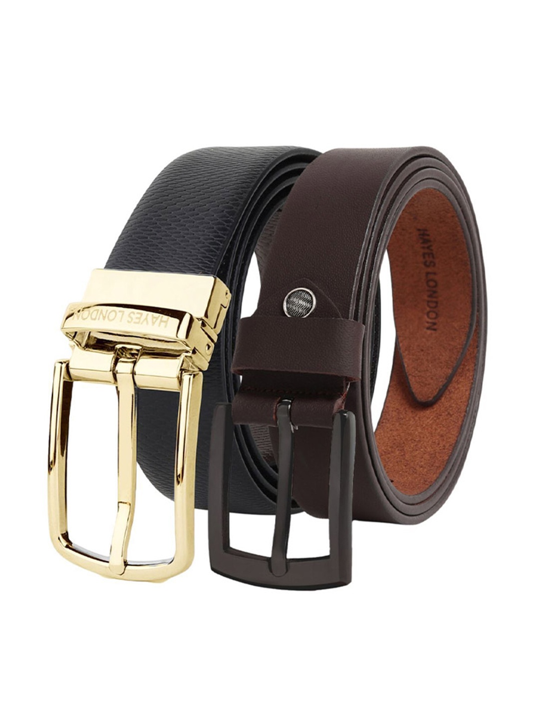 

Hayes London Men Formal Belts Combo Pack of 2 Premium Genuine Leather Belt, Gold