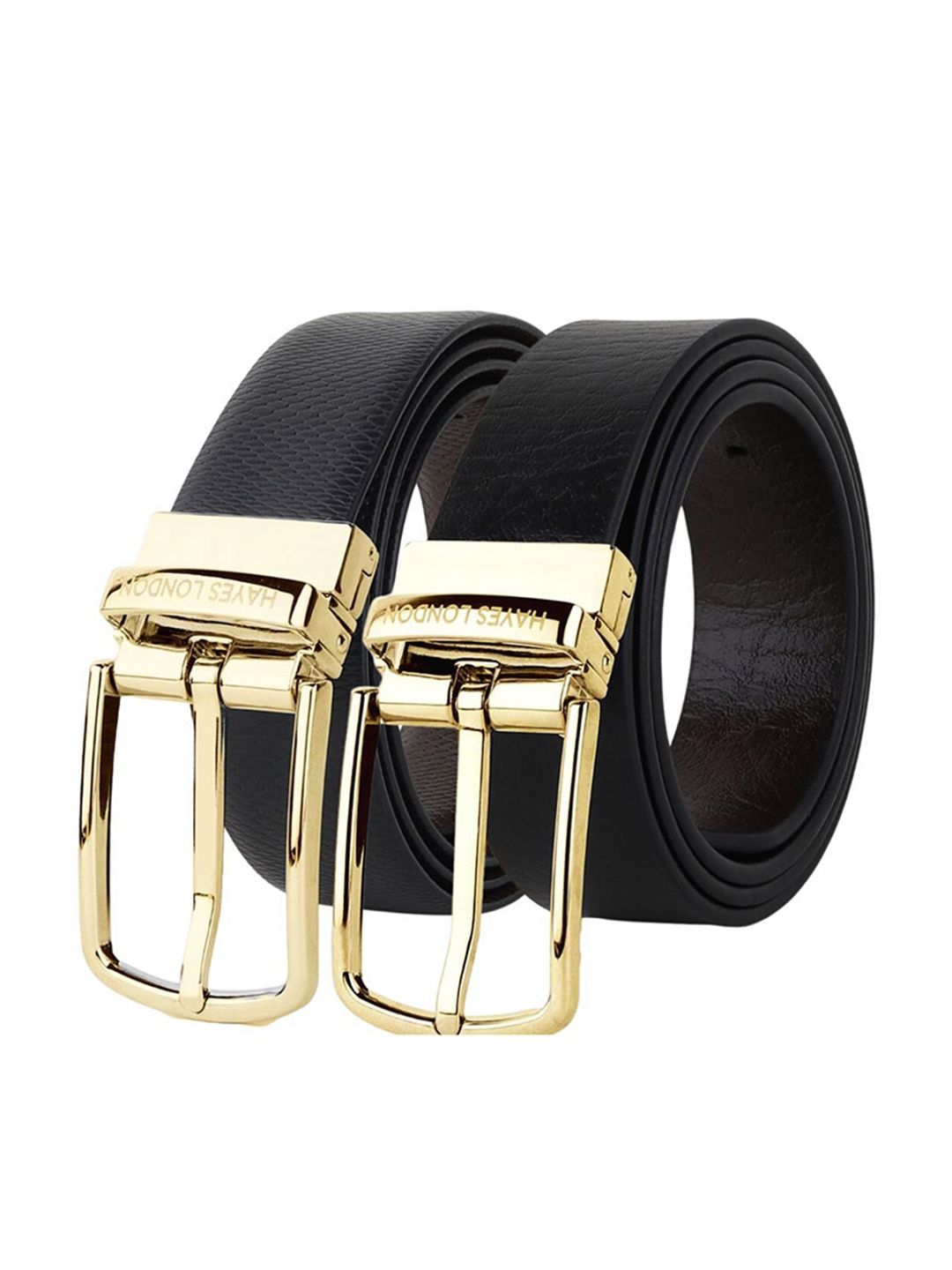 

Hayes London Men Leather Belts Combo Pack Of 2 Genuine Premium Reversible Formal Belt, Black