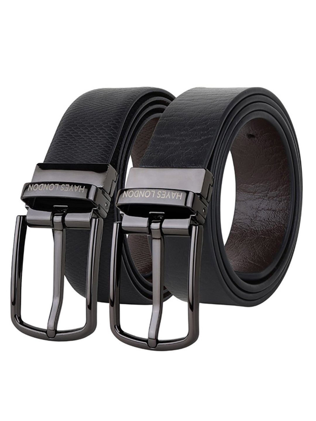 

Hayes London Men Leather Belts Combo Pack Of 2 Genuine Premium Reversible Formal Belt, Black