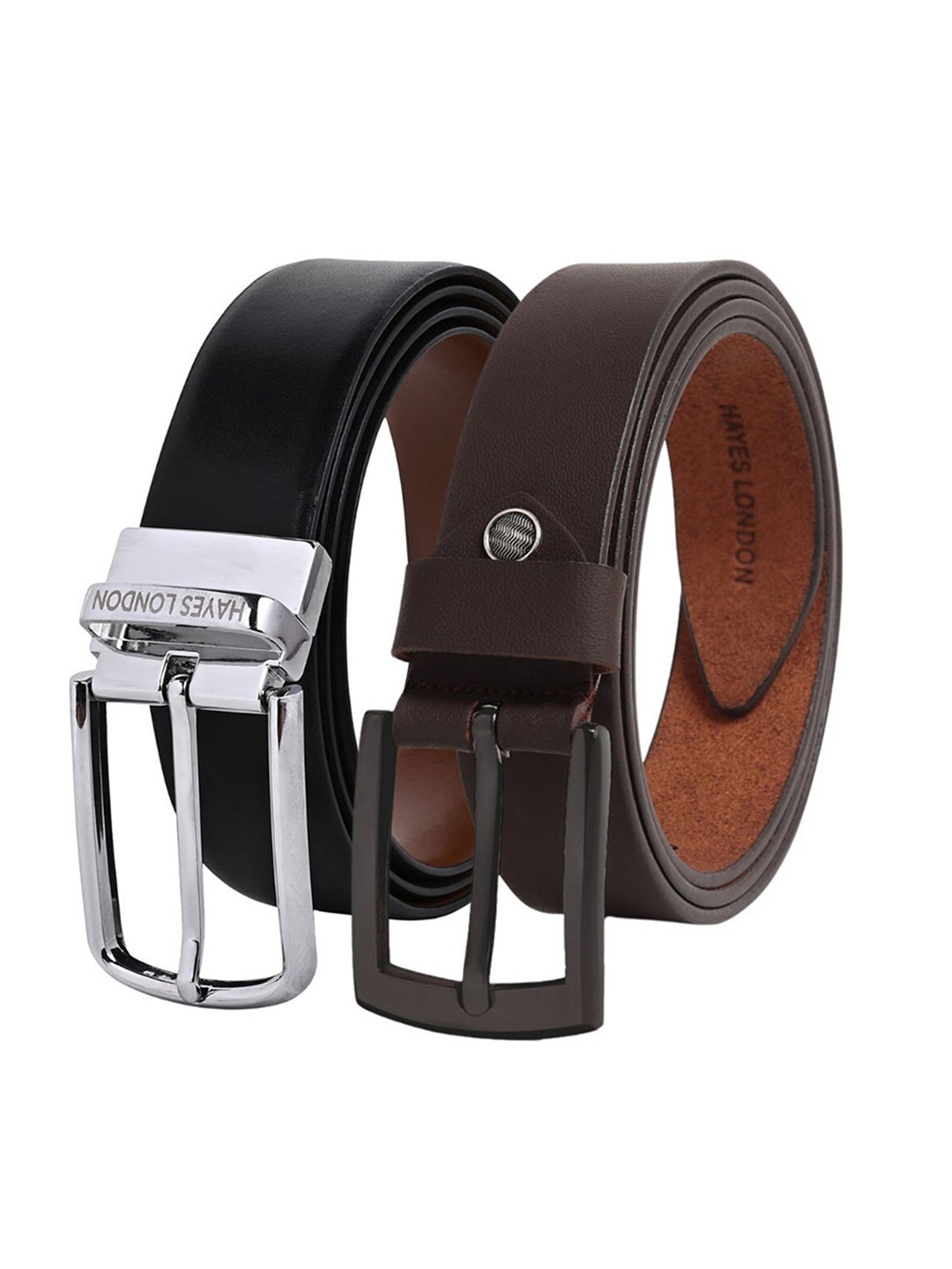 

Hayes London Men Formal Belts Combo Pack of 2 Premium Genuine Leather Belt, Silver