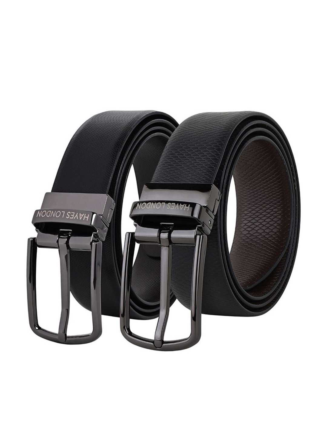 

Hayes London Men Pack Of 2 Leather Reversible Formal Belt, Black