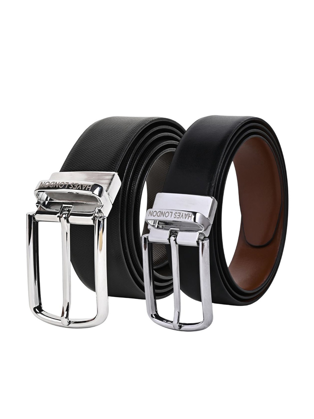 

Hayes London Men Leather Belts Combo Pack Of 2 Genuine Premium Reversible Formal Belt, Black