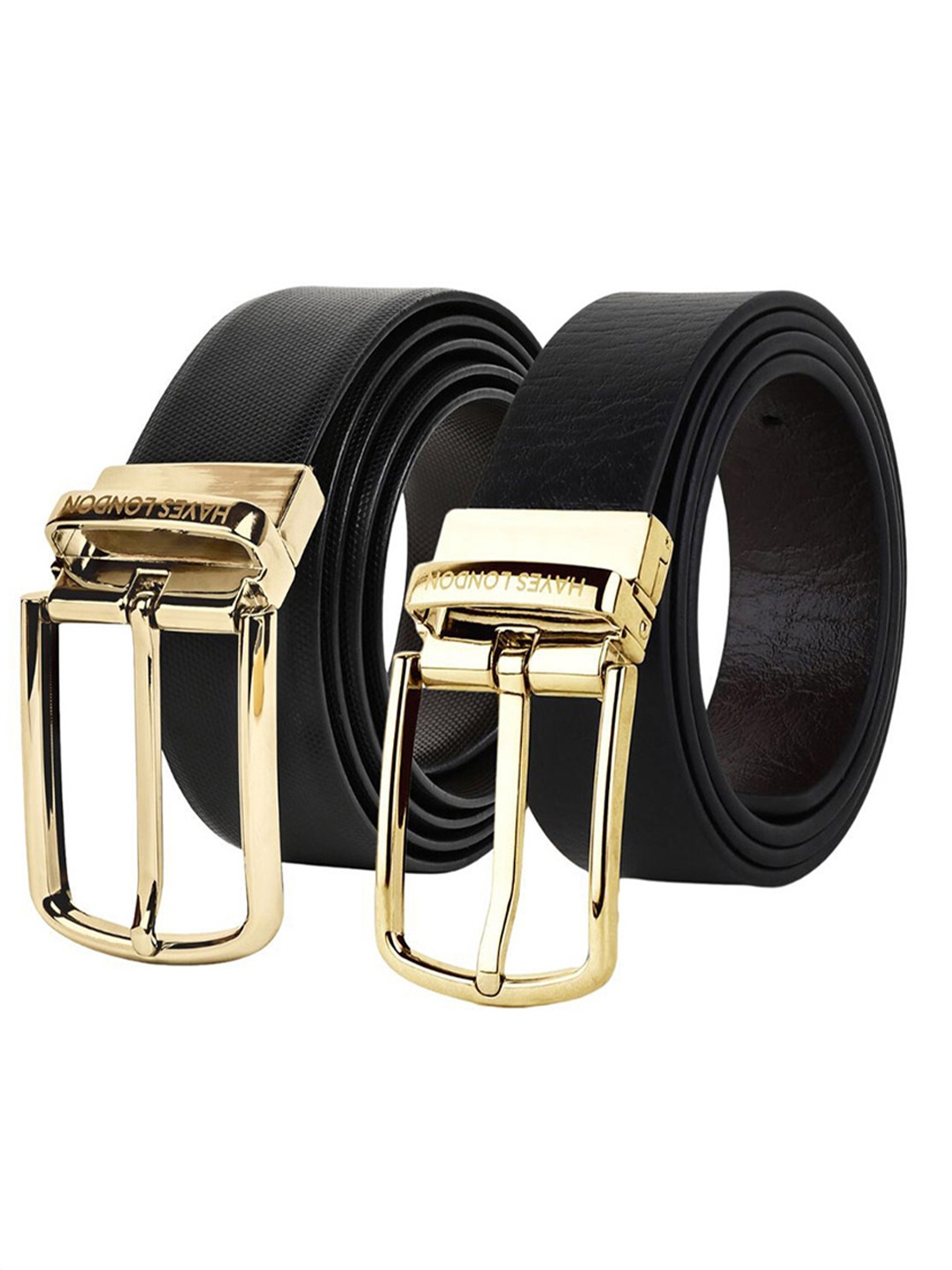 

Hayes London Men Leather Belts Combo Pack Of 2 Genuine Premium Reversible Formal Belt, Gold