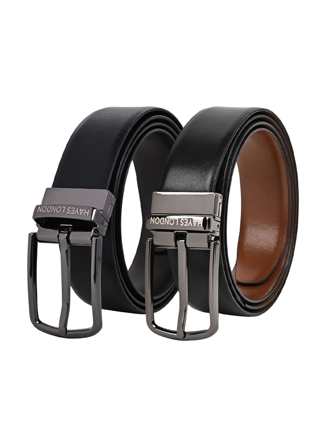 

Hayes London Men Leather Belts Combo Pack Of 2 Genuine Premium Reversible Formal Belt, Black