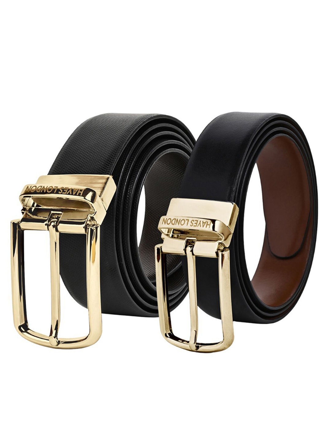 

Hayes London Men Leather Belts Combo Pack Of 2 Genuine Premium Reversible Formal Belt, Black