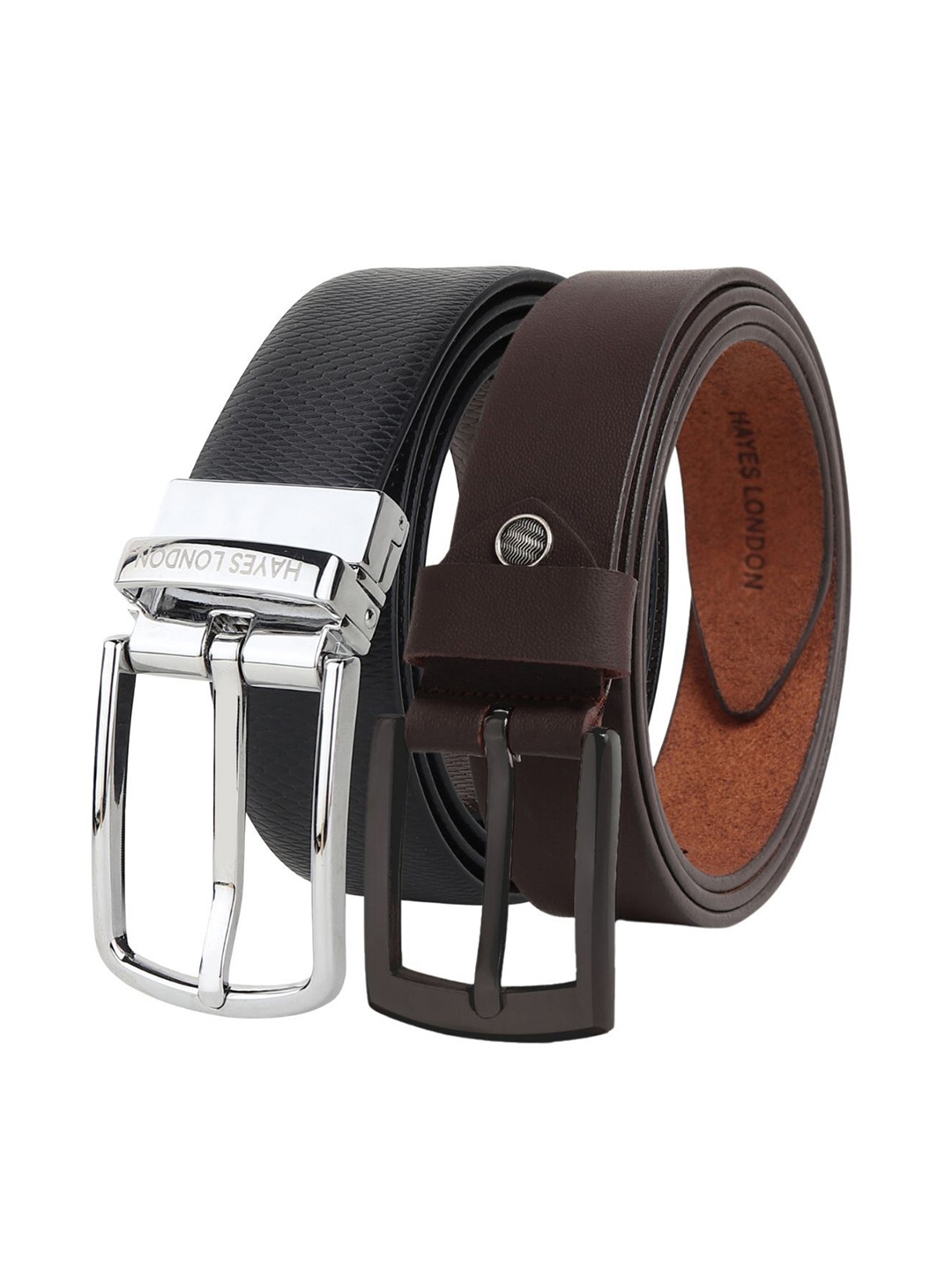 

Hayes London Men Formal Belts Combo Pack of 2 Premium Genuine Leather Belt, Silver