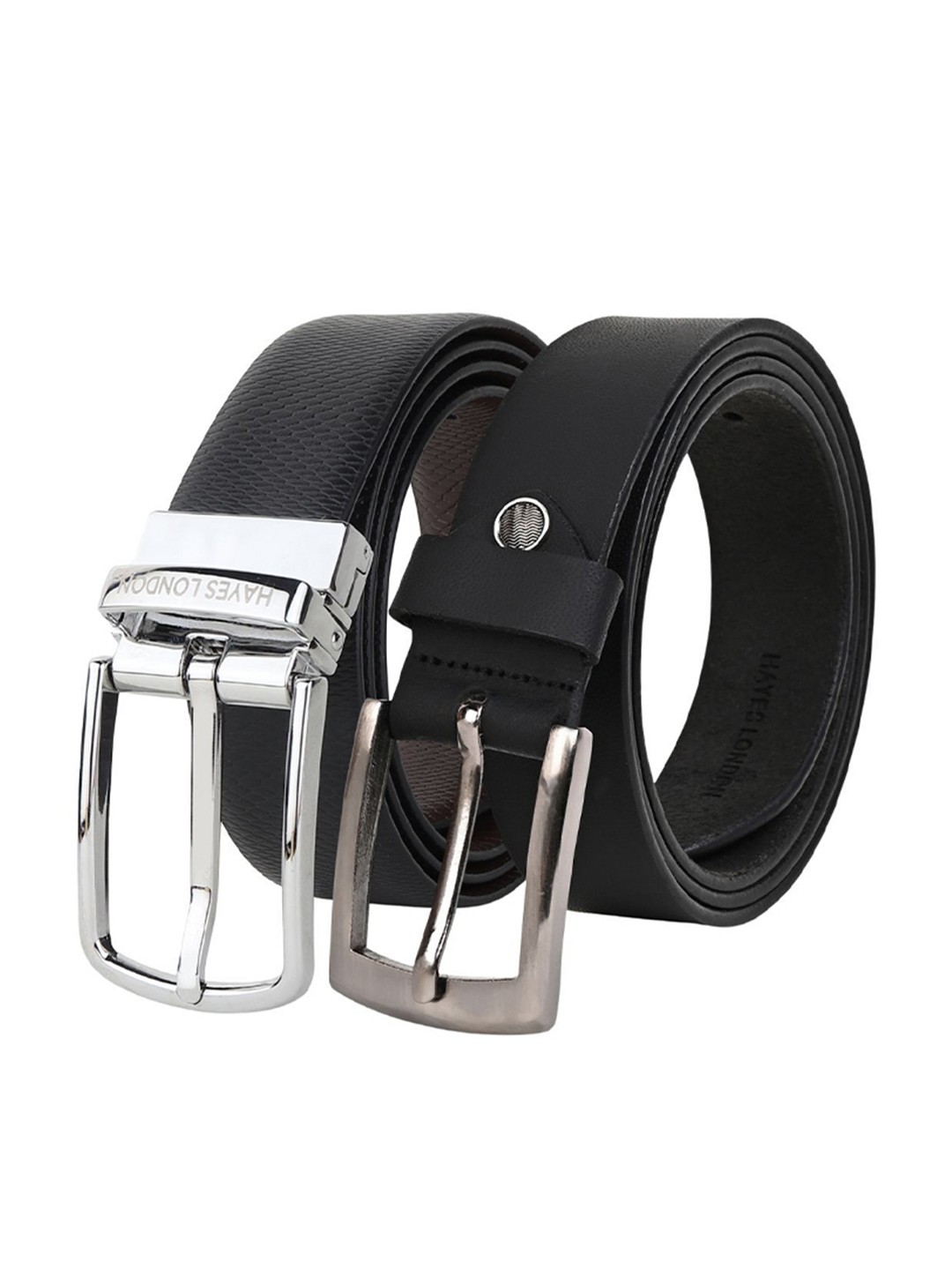 

Hayes London Men Formal Belts Combo Pack of 2 Premium Genuine Leather Belt, Silver