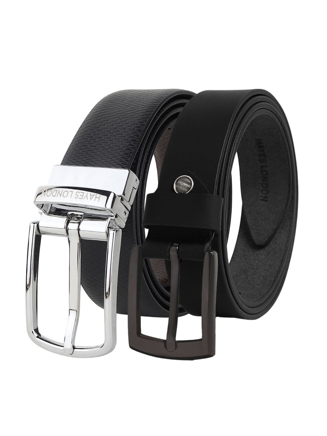 

Hayes London Men Formal Belts Combo Pack of 2 Premium Genuine Leather Belt, Silver