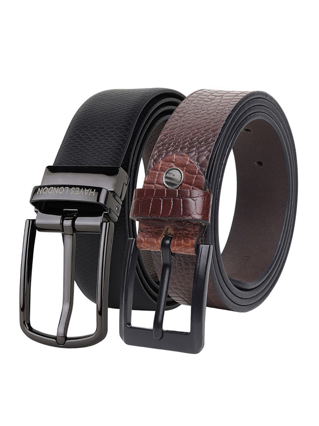 

Hayes London Men Formal Belts Combo Pack of 2 Premium Genuine Leather Belt, Black