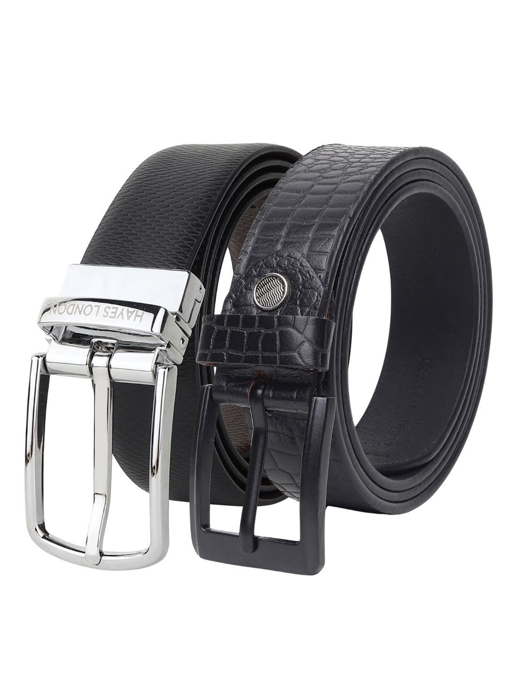 

Hayes London Men Formal Belts Combo Pack of 2 Premium Genuine Leather Belt, Silver