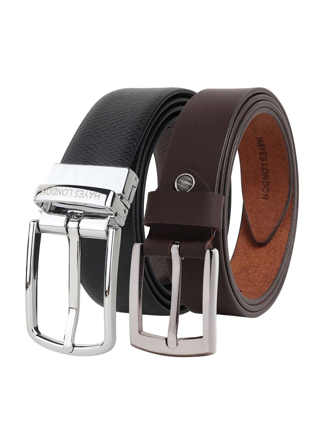 

Hayes London Men Formal Belts Combo Pack of 2 Premium Genuine Leather Belt, Silver