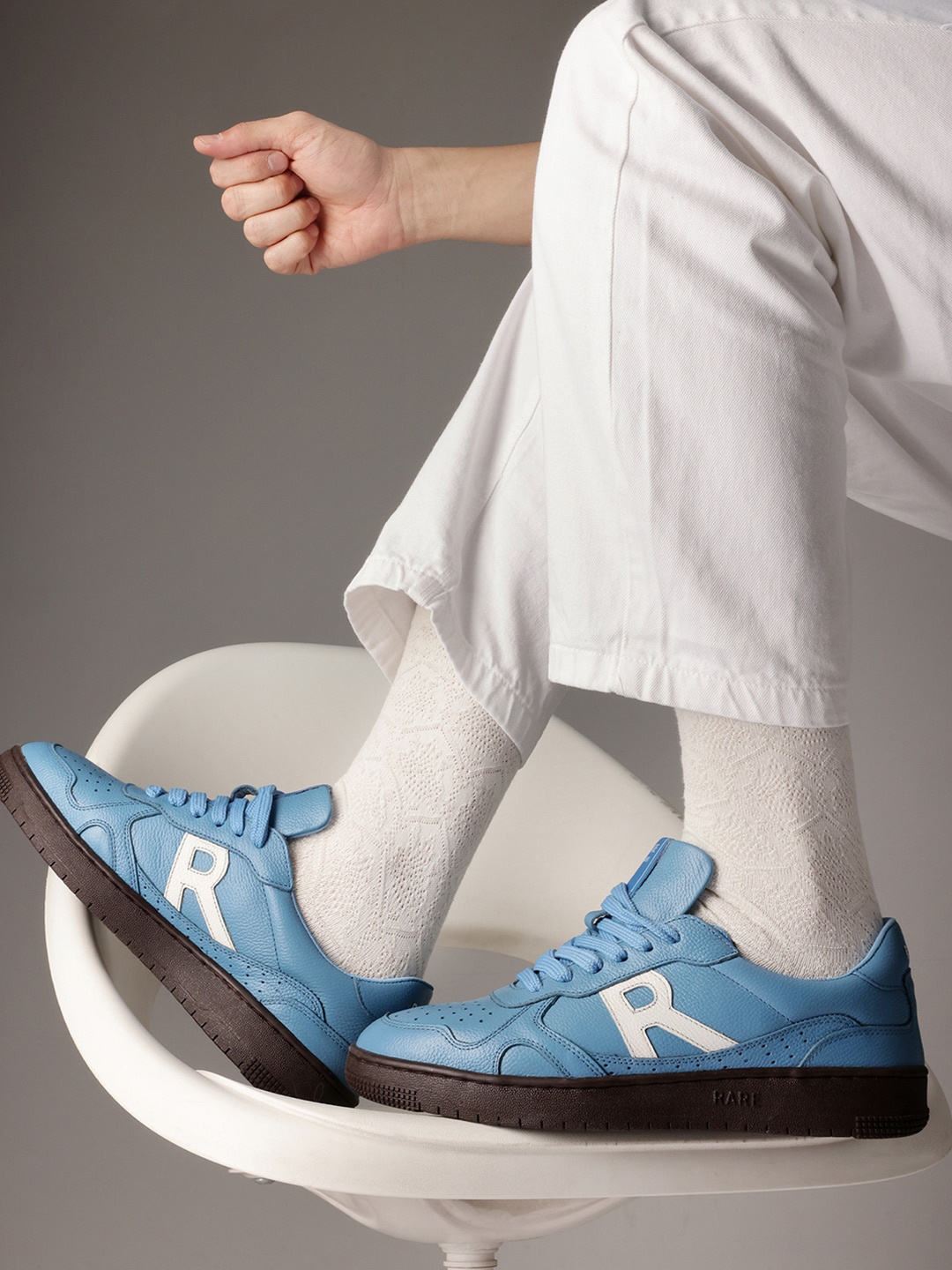 

RARE RABBIT Men Perforations Leather Lace-Up Sneakers, Blue