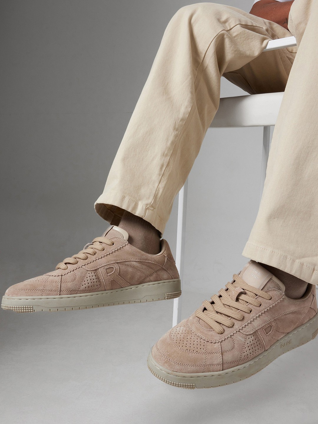 

RARE RABBIT Men Perforations Round Toe Sneakers, Beige