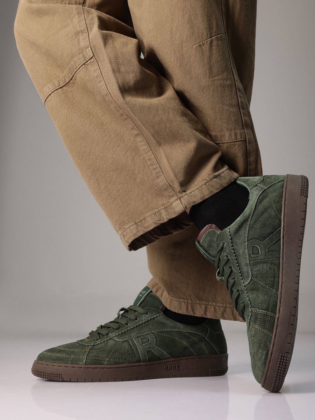 

RARE RABBIT Men Perforations Suede Sneakers, Green