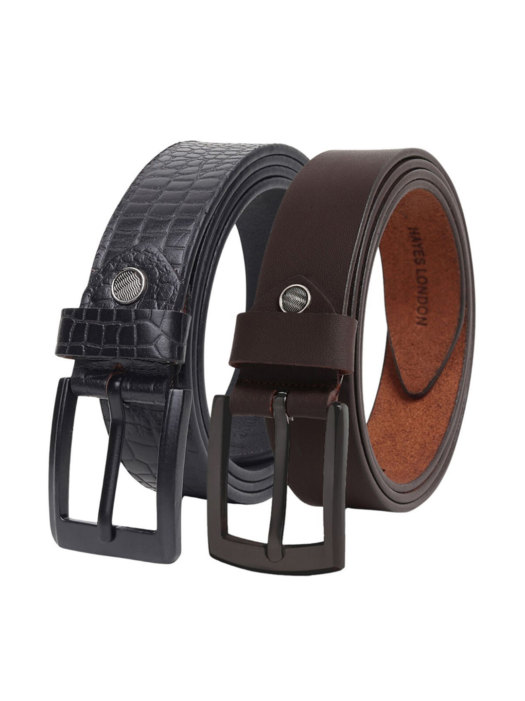 

Hayes London Men Formal Belts Combo Pack of 2 Premium Genuine Leather Belt, Black
