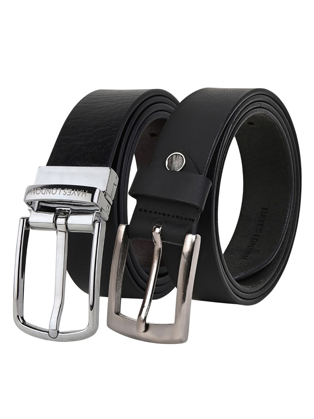 

Hayes London Men Formal Belts Combo Pack of 2 Premium Genuine Leather Belt, Silver