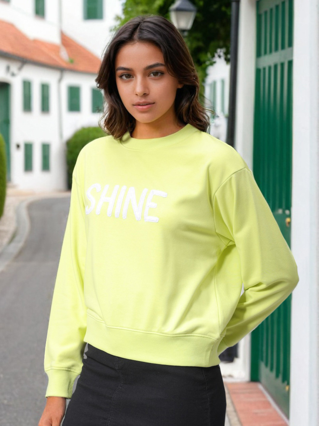

Freehand by The Indian Garage Co Women Printed Hooded Sweatshirt, Yellow