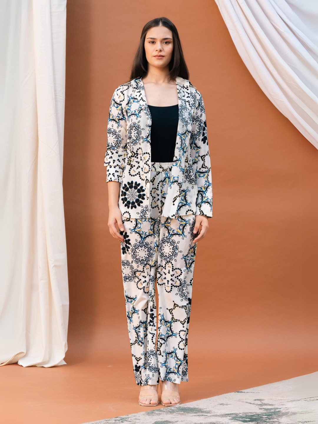 

Svamsa Printed Shirt With Trouser Co-Ords, White