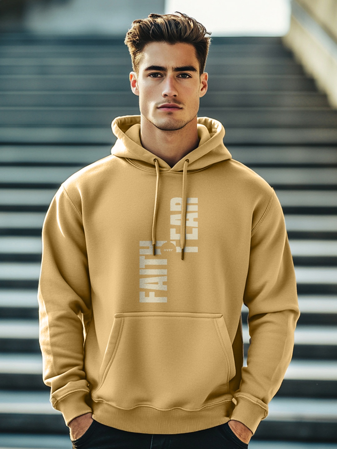 

NOBERO Men Graphic Printed Hooded Sweatshirt, Brown