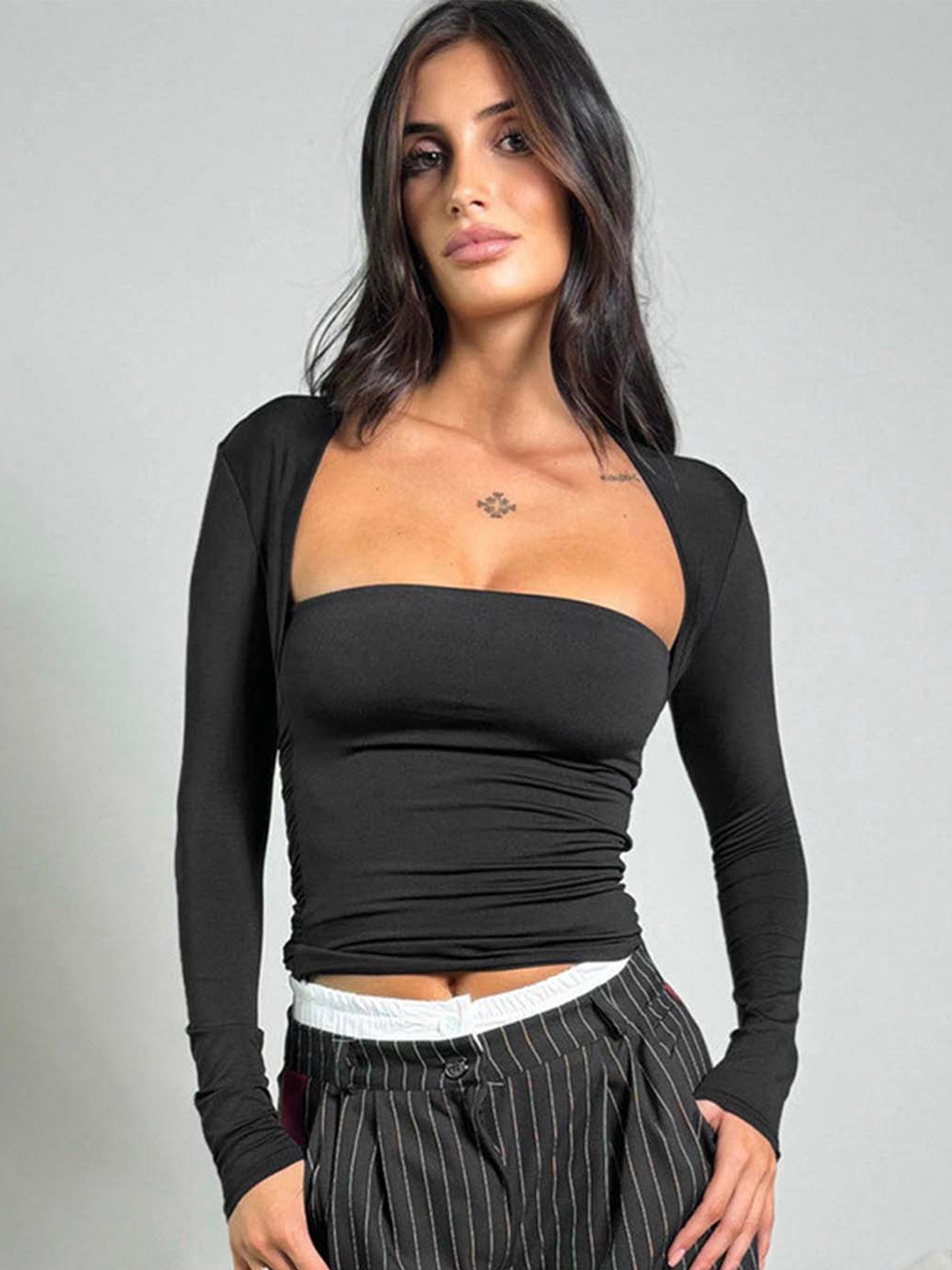 

DressBerry Women Solid Fitted Top, Black