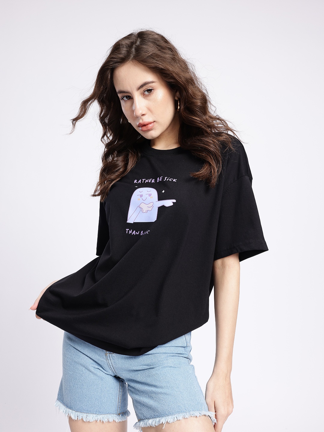 

glitchez Classic Vibe Printed Oversized T-shirt, Black