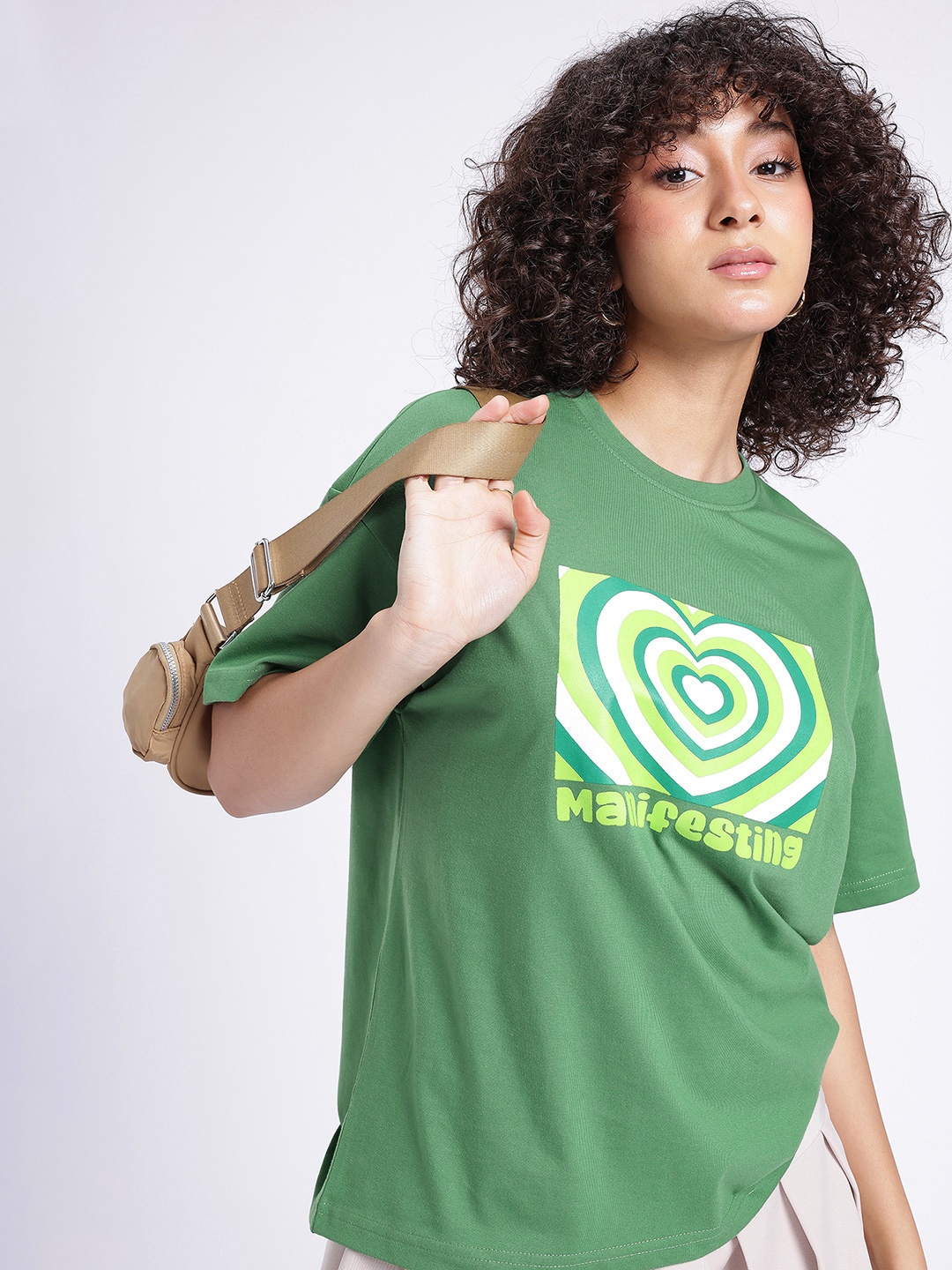 

glitchez Cool Touch Graphic Printed Oversized T-shirt, Green