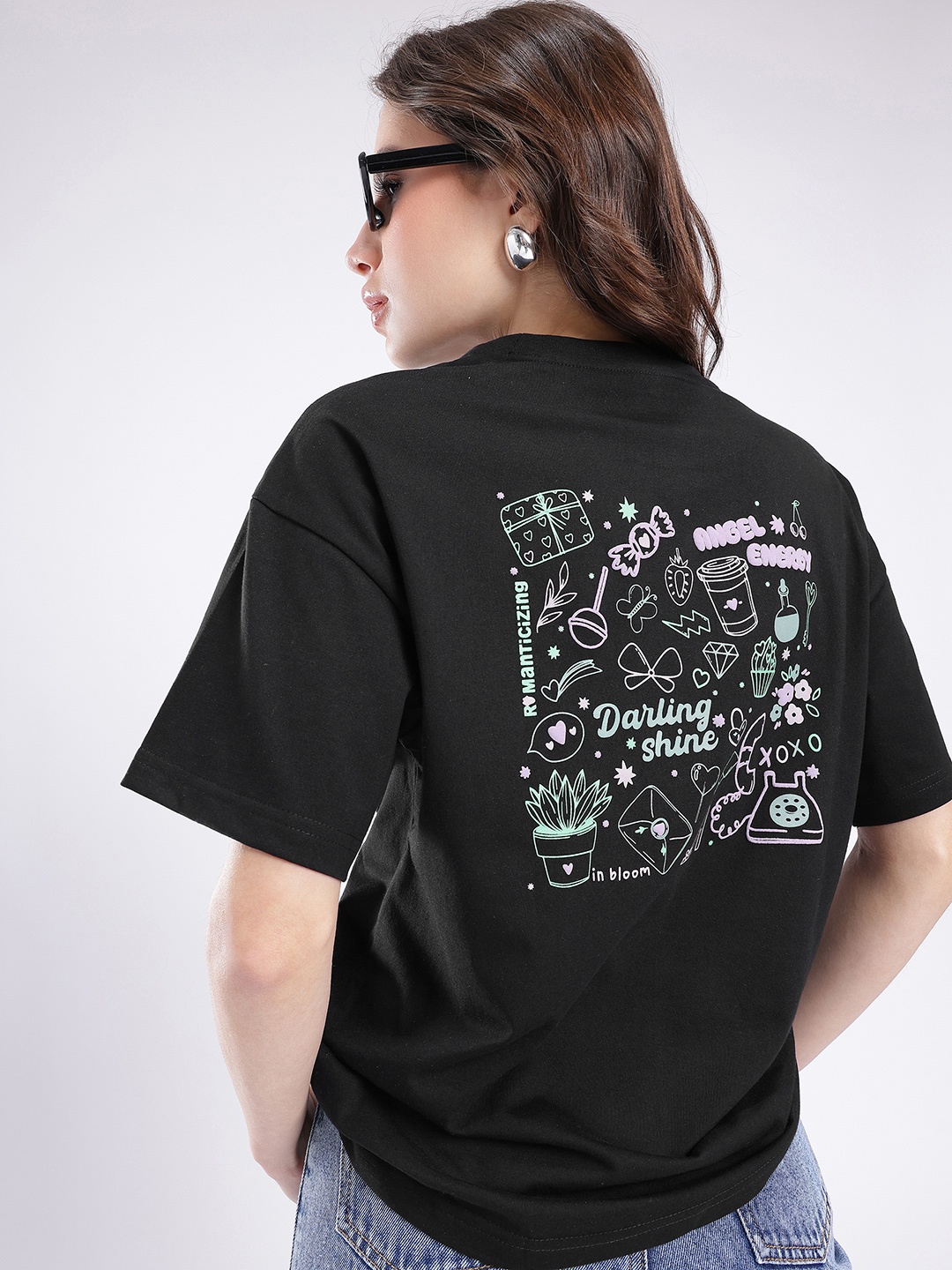 

glitchez Angel Energy Printed Oversized T-shirt, Black
