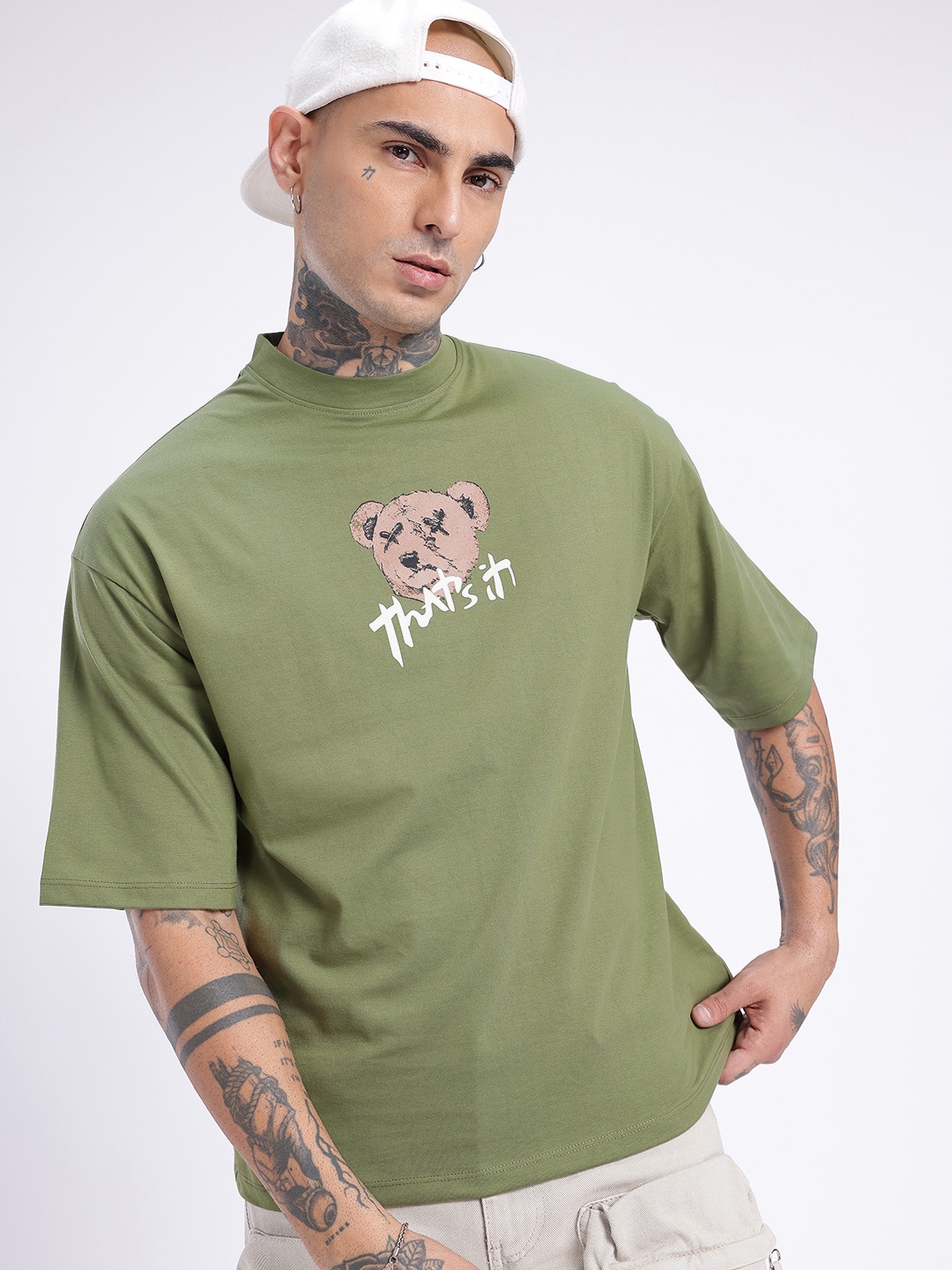 

glitchez Street Cool Printed Relaxed Fit T-shirt, Olive