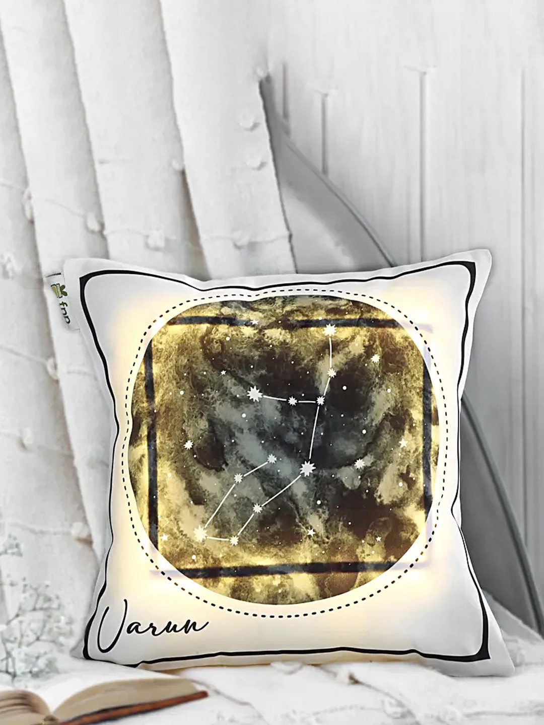 

fnp White & Black Printed Square Shaped Cushion With LED