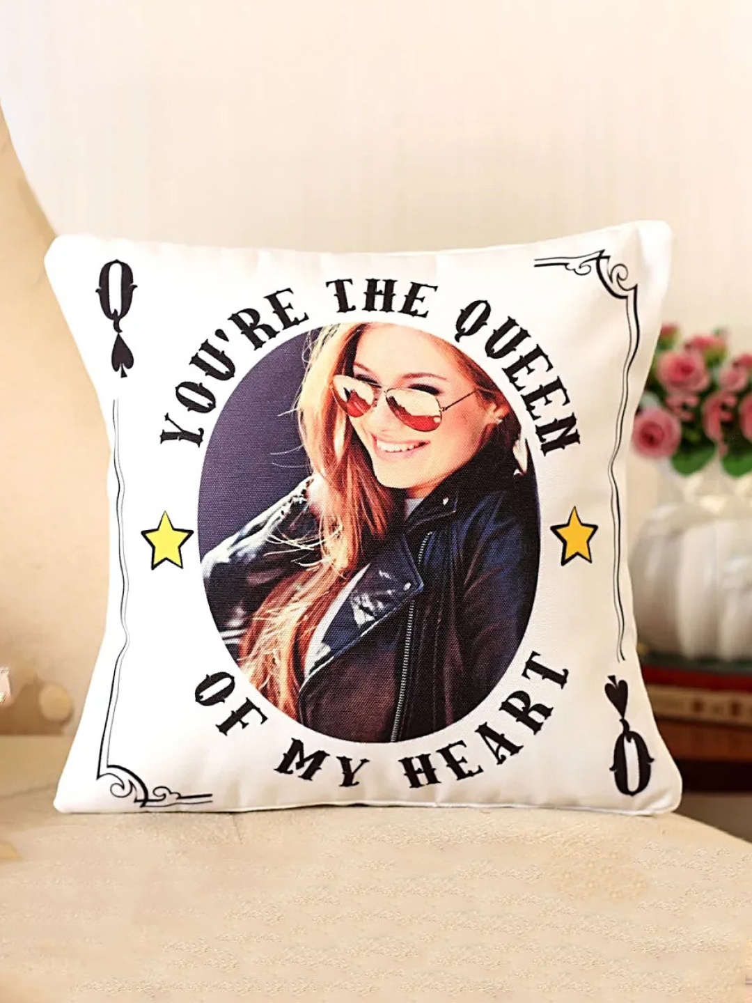 

fnp White & Black Printed Square Shaped Cushion