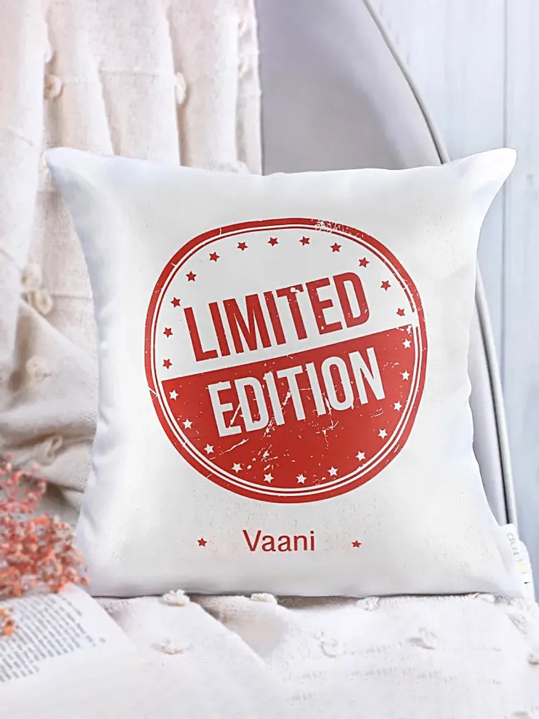 

fnp White & Red Printed Square Shaped Cushion