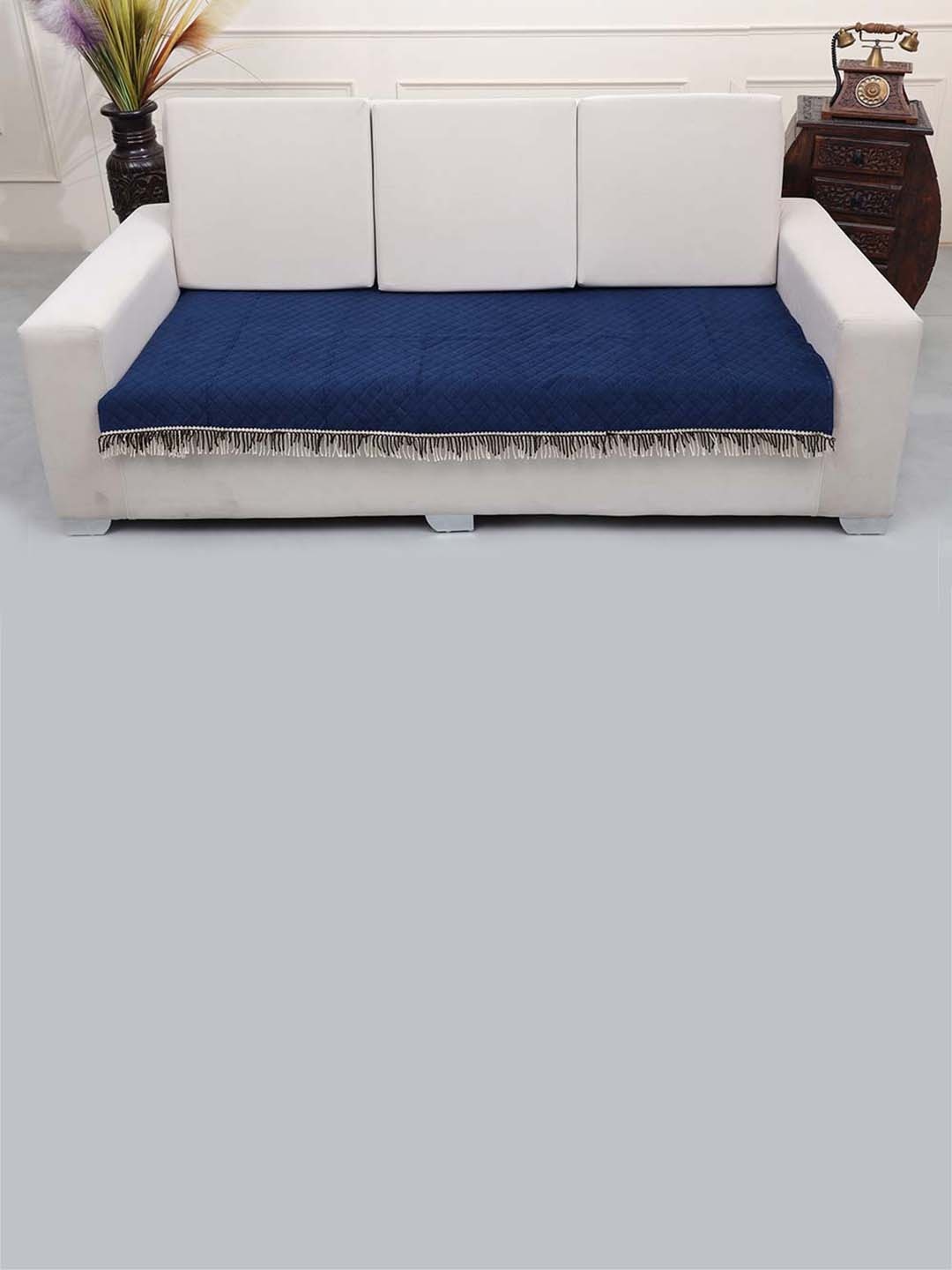 

AAZEEM Blue Solid Velvet 2 Piece Sofa Cover