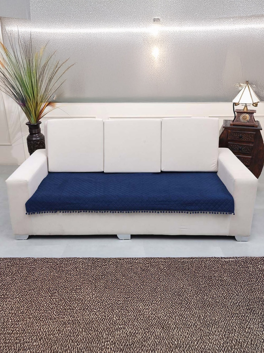 

AAZEEM Blue Solid Velvet 2 Piece Sofa Cover