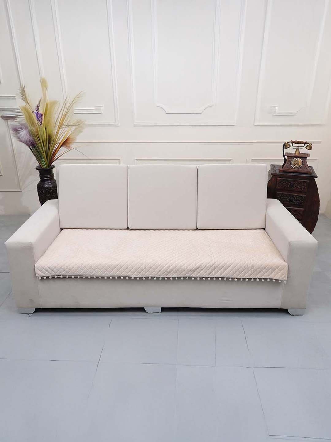 

AAZEEM Cream-Coloured Solid Velvet 2 Piece Sofa Cover