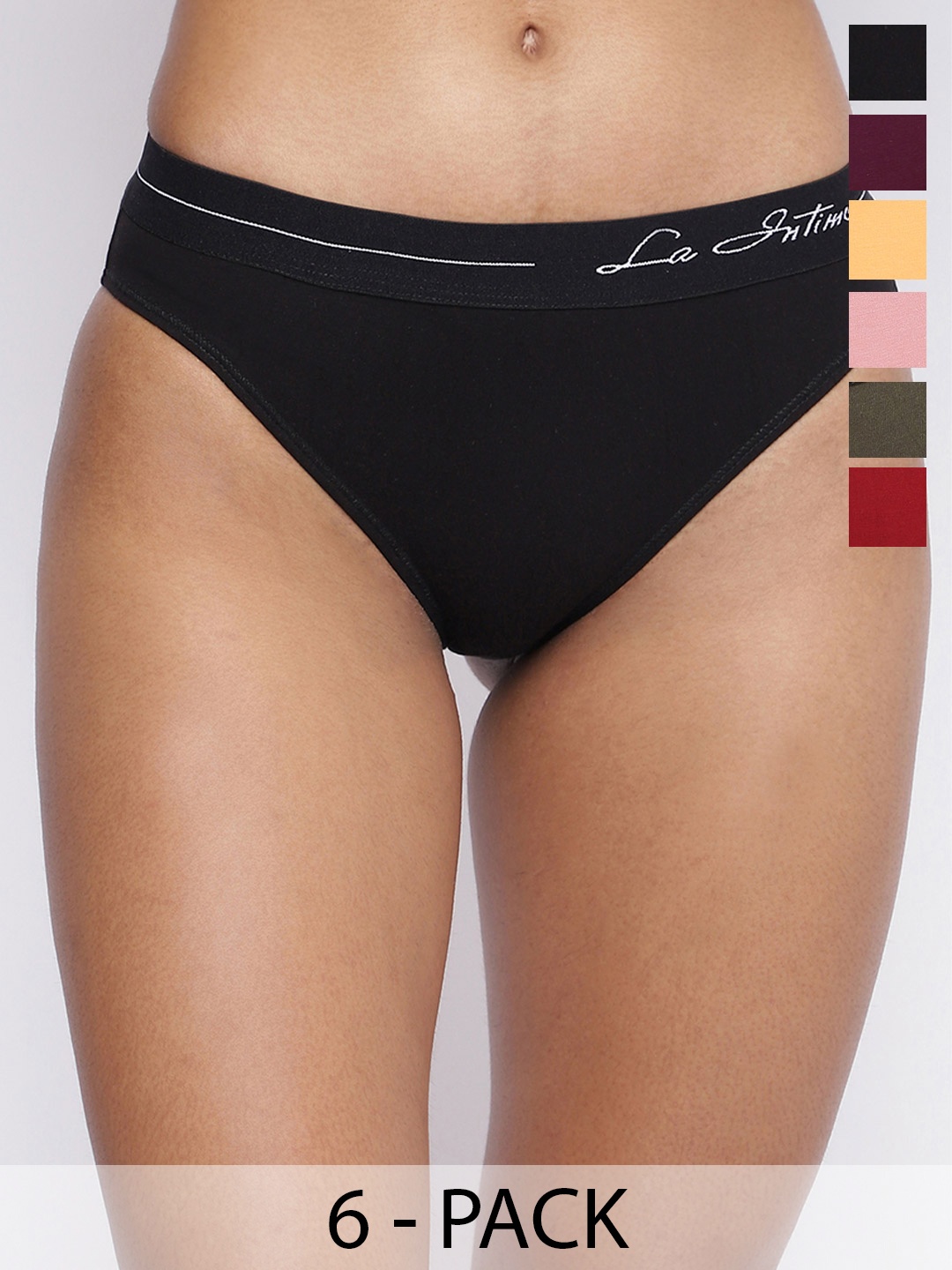 

La Intimo Women Pack Of 6 Colorblock Low-Rise Bikini Briefs, Black