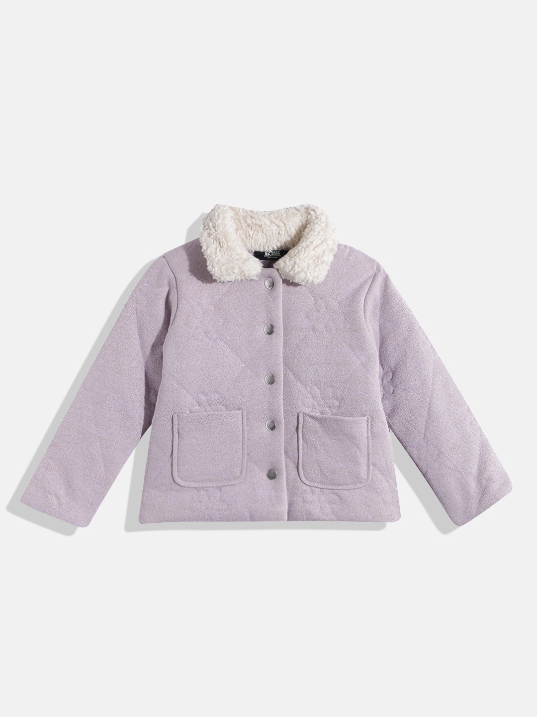 

HERE&NOW Girls Floral Quilted Jacket With Faux Fur Trim, Lavender