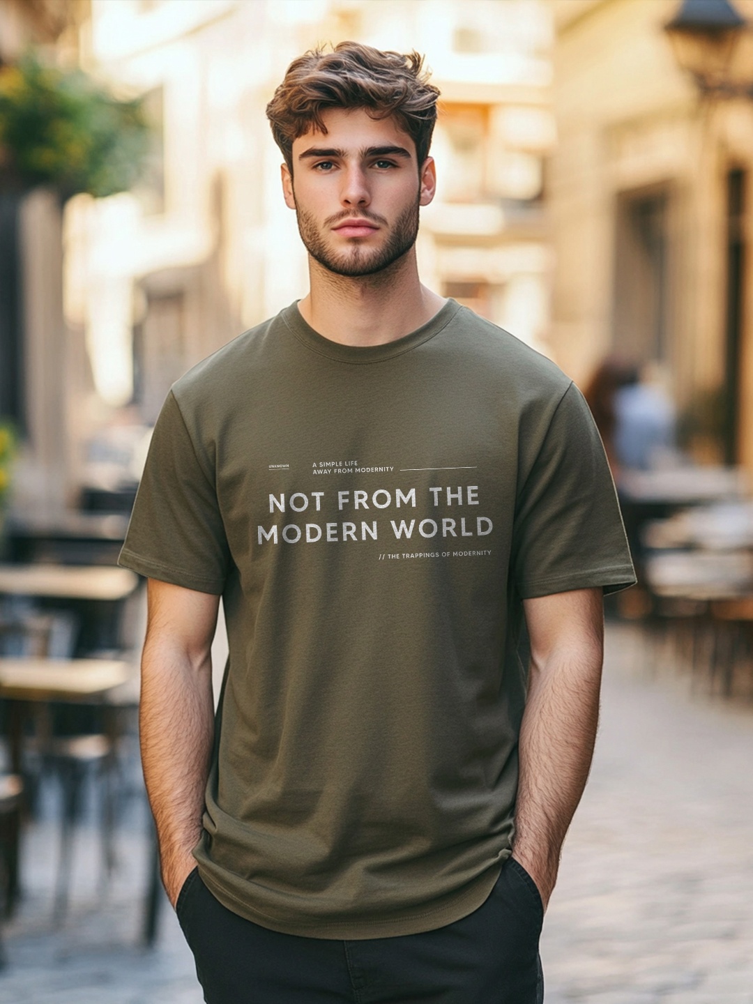 NOBERO Men Typography Printed T-shirt, Green