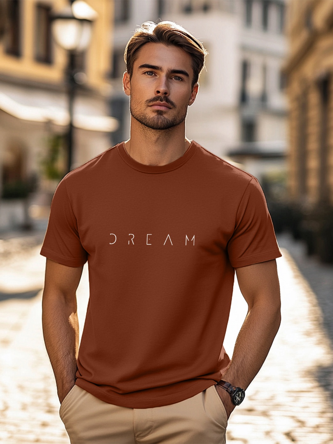 

NOBERO Men Typography Printed T-shirt, Brown