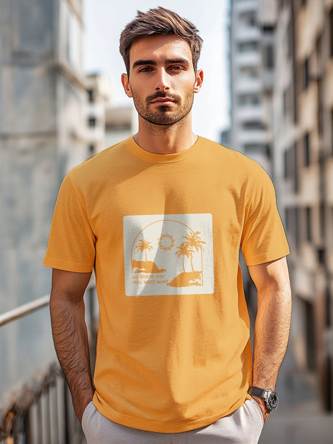 

NOBERO Men Printed T-shirt, Yellow