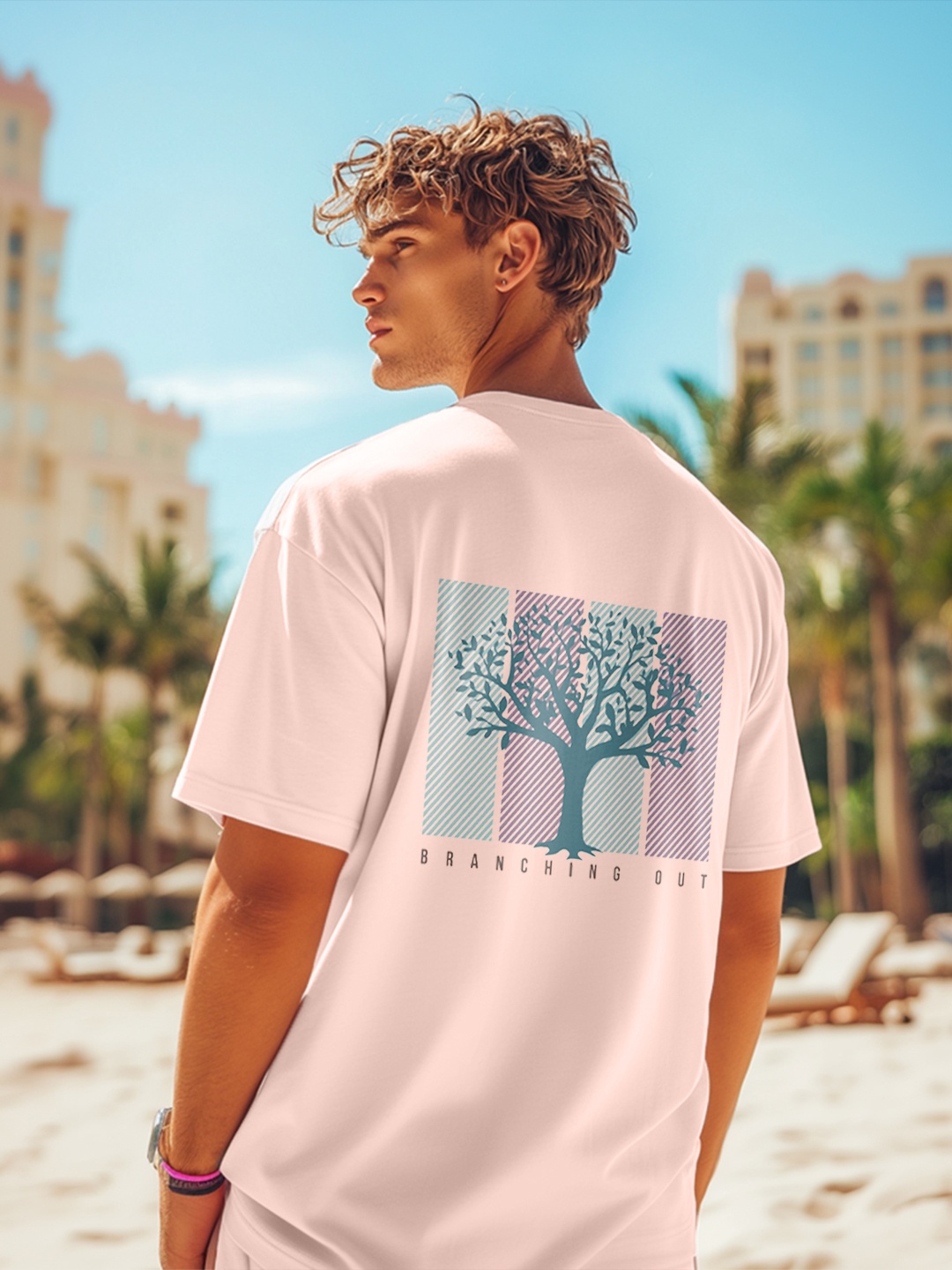 

NOBERO Men Printed Drop-Shoulder Sleeves T-shirt, Pink