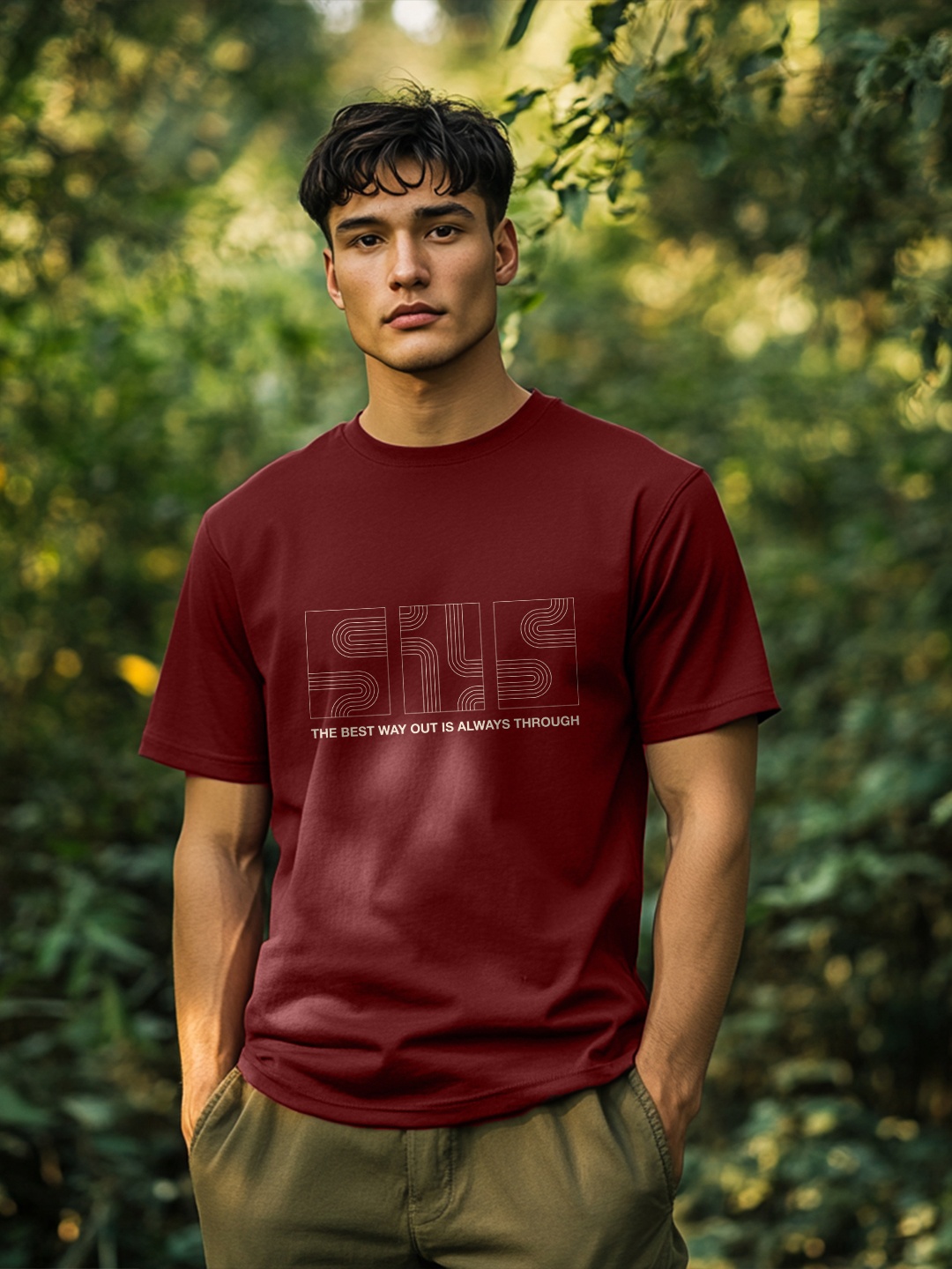 

NOBERO Men Printed T-shirt, Maroon